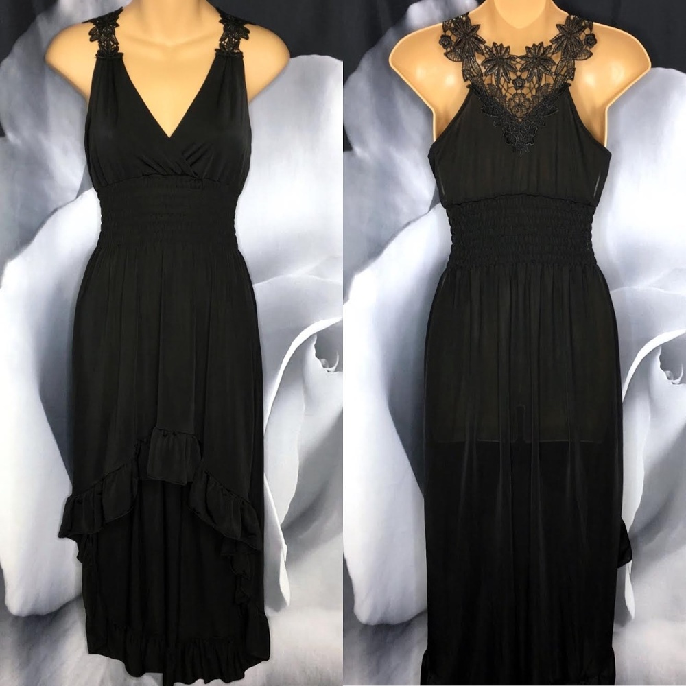 Beautiful Black High-Low Dress With Lace Detail